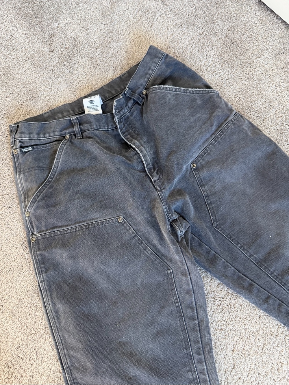 Vintage Sorel Charcoal Gray Canvas Carpenter Work Pants with Belt Loops